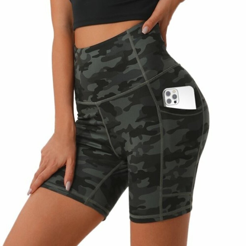 Women's Premium 8" Inseam Bike Shorts with Pockets Sizes S-XL Camouflage